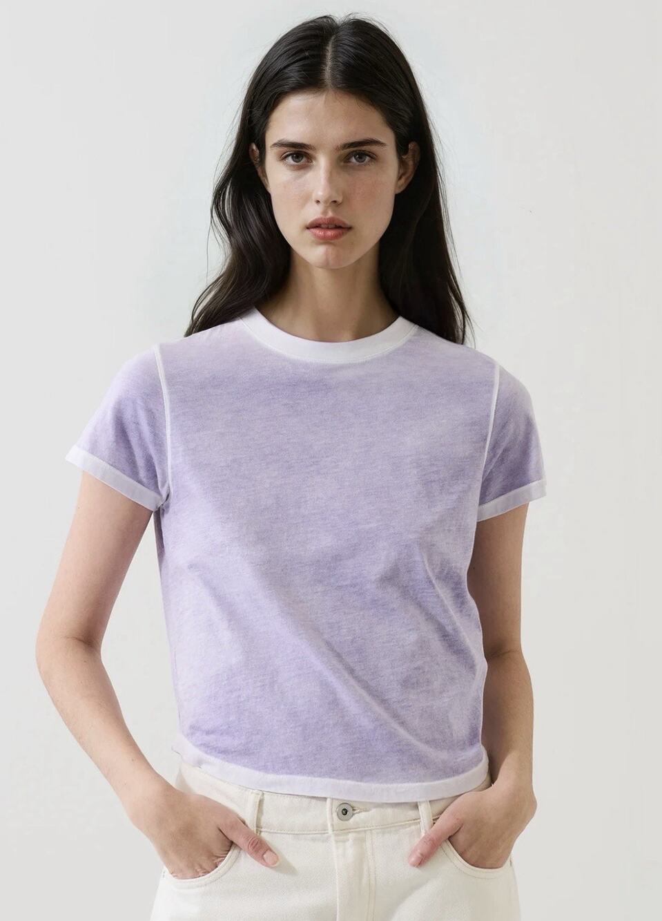 Patrick Assaraf Women’s Reverse Spray Lightweight Pima Cotton Baby T-Shirt Sz S